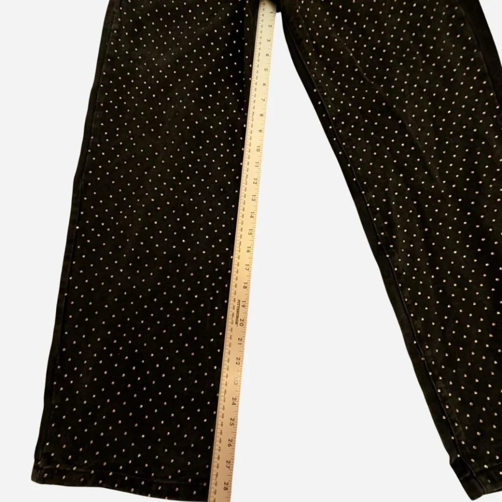Blue Asphalt Y2K Black Wide Leg Rhinestone Jeans‎ Womens Size XL Vintage Glam